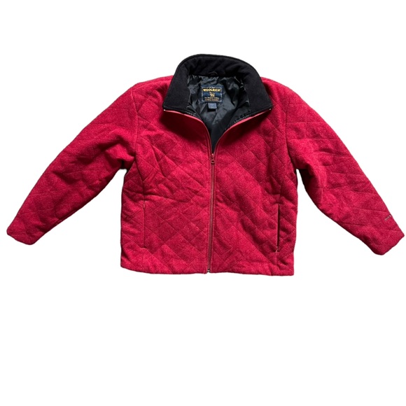 Woolrich 100% Wool Women's Red Ruby Heather Quilted Full Zip Jacket size Medium - Picture 1 of 12